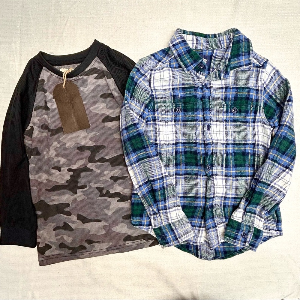 Long sleeve shirt bundle- waffle knit pullover new - plaid long sleeve button up